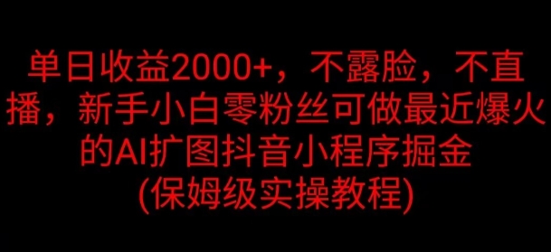 单日收益2K，不露脸，不直播，新手小白零粉丝可做最近爆火的AI扩图抖音小程序掘金| 网创圈