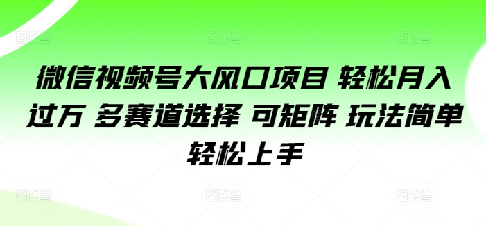 微信视频号大风口项目 轻松月入过万 多赛道选择 可矩阵 玩法简单轻松上手| 网创圈