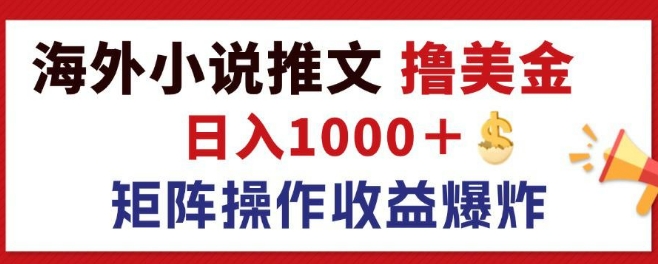 最新海外小说推文撸美金，日入1k+ 蓝海市场，矩阵放大收益爆炸| 网创圈