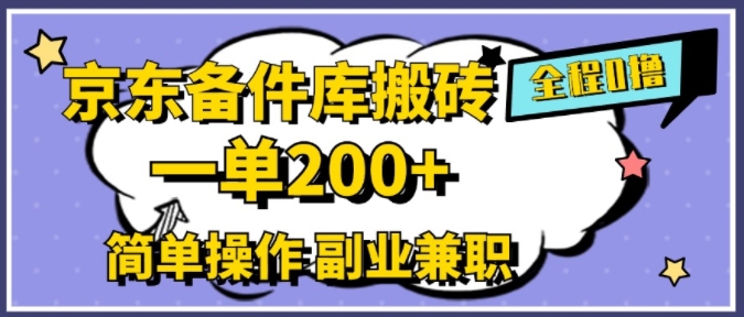 京东备件库搬砖，一单200+，简单操作，副业兼职首选| 网创圈
