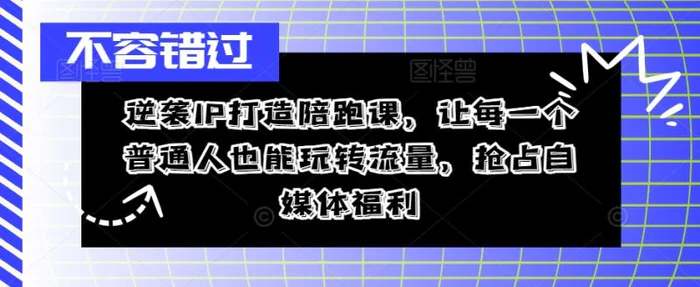 逆袭IP打造陪跑课，让每一个普通人也能玩转流量，抢占自媒体福利| 网创圈