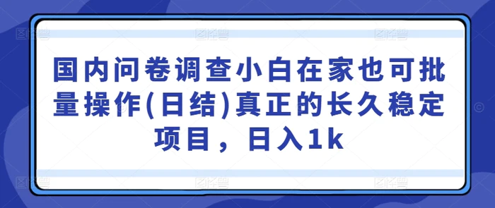 国内问卷调查小白在家也可批量操作(日结)真正的长久稳定项目，日入1k【揭秘】| 网创圈