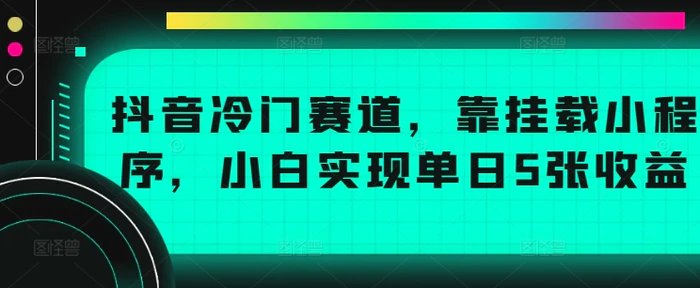 抖音冷门赛道，靠挂载小程序，小白实现单日5张收益| 网创圈