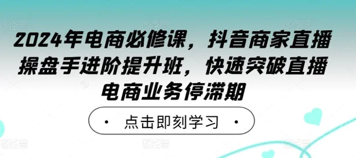2024年电商必修课，抖音商家直播操盘手进阶提升班，快速突破直播电商业务停滞期| 网创圈