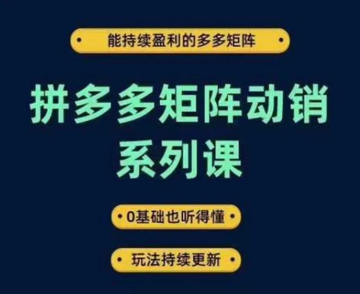 拼多多矩阵动销系列课，能持续盈利的多多矩阵，0基础也听得懂，玩法持续更新| 网创圈