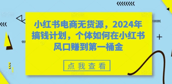 小红书电商无货源，2024年搞钱计划，个体如何在小红书风口赚到第一桶金| 网创圈