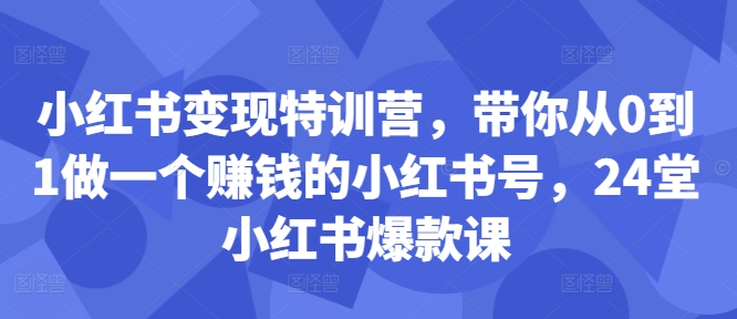 小红书变现特训营，带你从0到1做一个赚钱的小红书号，24堂小红书爆款课| 网创圈