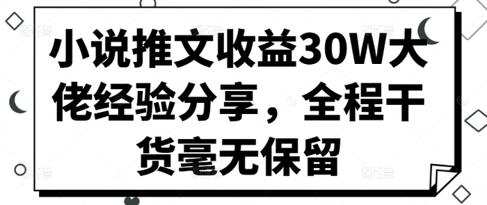 小说推文收益30W大佬经验分享，全程干货毫无保留| 网创圈