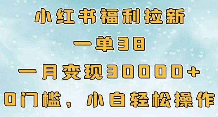 小红书福利拉新，一单38，一月3000+轻轻松松，0门槛小白轻松操作| 网创圈