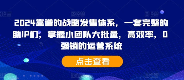 2024靠谱的战略发售体系，一套完整的助IP们，掌握小团队大批量，高效率，0 强销的运营系统| 网创圈