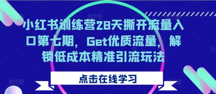 小红书训练营28天撕开流量入口第七期，Get优质流量，解锁低成本精准引流玩法| 网创圈