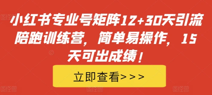 小红书专业号矩阵12+30天引流陪跑训练营，简单易操作，15天可出成绩!| 网创圈
