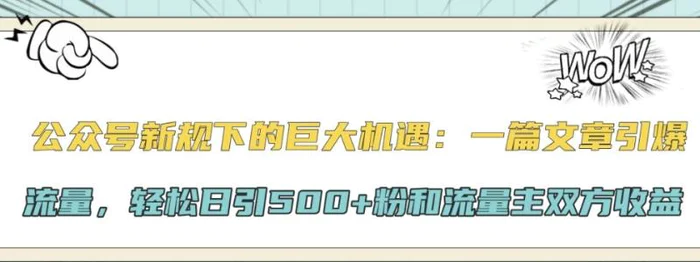 公众号新规下的巨大机遇：一篇文章引爆流量，轻松日引500+粉和流量主双方收益| 网创圈