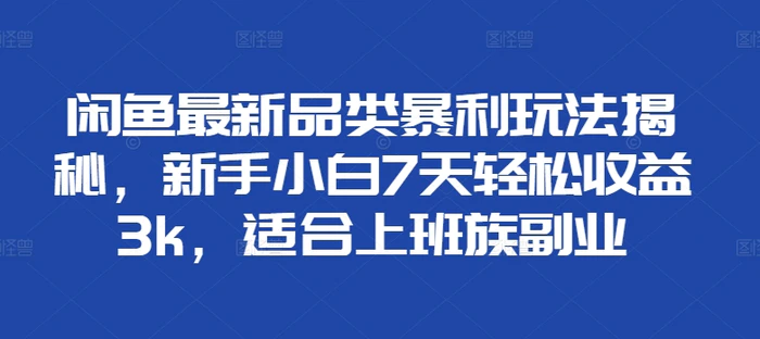 闲鱼最新品类暴利玩法揭秘，新手小白7天轻松收益3k，适合上班族副业| 网创圈