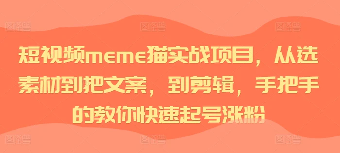短视频meme猫实战项目，从选素材到把文案，到剪辑，手把手的教你快速起号涨粉| 网创圈