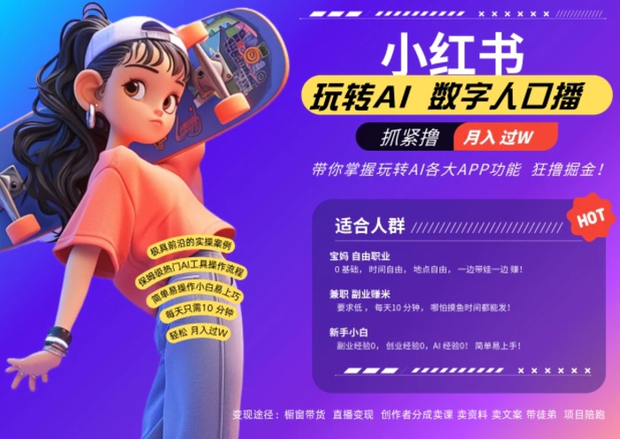 小红书数字人暴力起号，AI改写文案，再也不用费劲录口播，流量火爆月入破W轻松拿捏| 网创圈