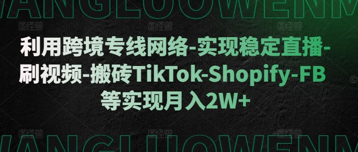 利用跨境专线网络-实现稳定直播-刷视频-搬砖TikTok-Shopify-FB等实现月入2W+【揭秘】| 网创圈