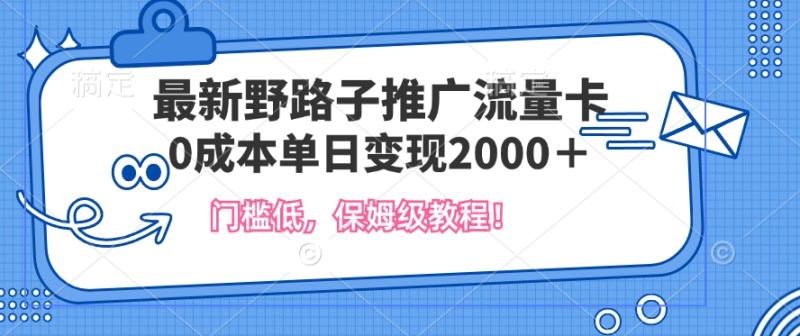 最新野路子推广流量卡，一张200-300，门槛低，0成本单日变现多张| 网创圈