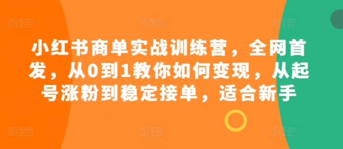 小红书商单实战训练营，全网首发，从0到1教你如何变现，从起号涨粉到稳定接单，适合新手| 网创圈