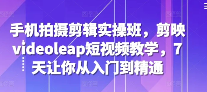 手机拍摄剪辑实操班，剪映videoleap短视频教学，7天让你从入门到精通| 网创圈