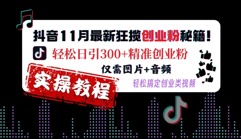 抖音11月最新狂揽创业粉秘籍，轻松日引300+精准创业粉，仅需图片+音频，轻松搞定创业类视频| 网创圈