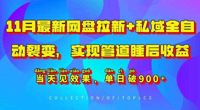 11月最新网盘拉新+私域全自动裂变，实现管道睡后收益，当天见效果，单日破900+| 网创圈