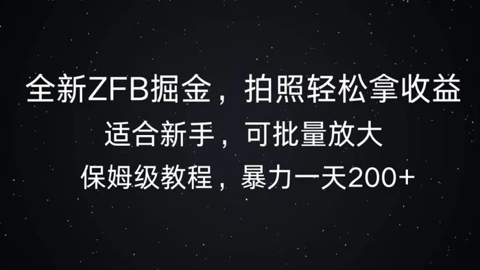 全新ZFB掘金，拍照轻松拿收益，暴力一天2张| 网创圈