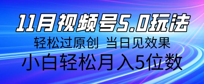 11月最新视频号5.0玩法，轻松过原创，当日见效果，小白轻松月入5位数| 网创圈