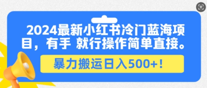 2024最新小红书冷门蓝海项目，有手就行操作简单直接，暴力搬运日入500+| 网创圈