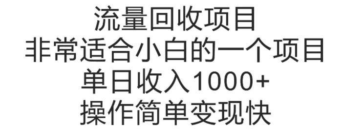 流量回收项目，非常适合小白的一个项目单日收入多张，操作简单变现快| 网创圈