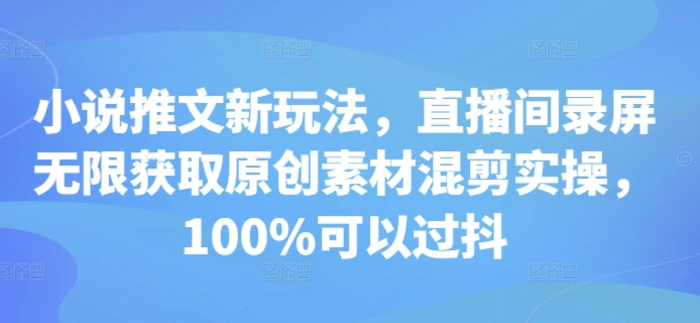 小说推文新玩法，直播间录屏无限获取原创素材混剪实操，100%可以过抖| 网创圈
