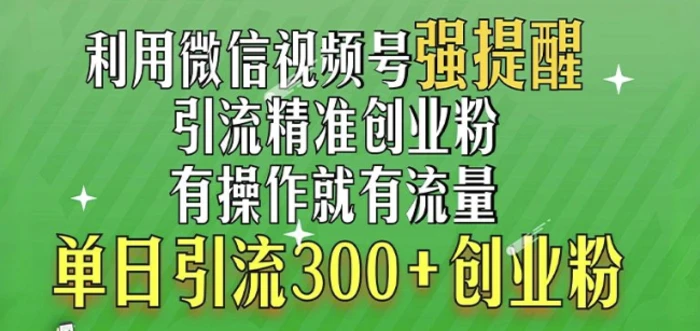利用微信视频号“强提醒”功能，引流精准创业粉，搬砖式引流，单日引流300+创业粉| 网创圈