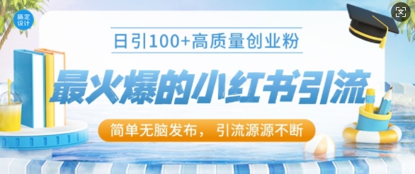 最火爆的小红书引流，日引100+高质量创业粉| 网创圈