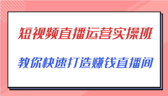 短视频直播运营实操班，直播带货精细化运营实操，教你快速打造赚钱直播间| 网创圈