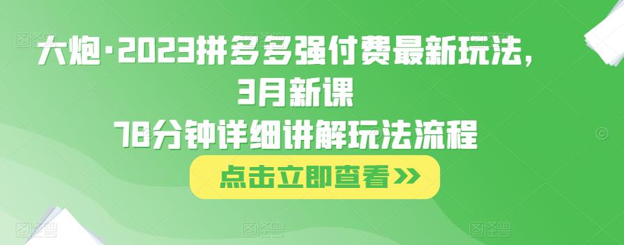 大炮·2023拼多多强付费最新玩法，3月新课​78分钟详细讲解玩法流程| 网创圈