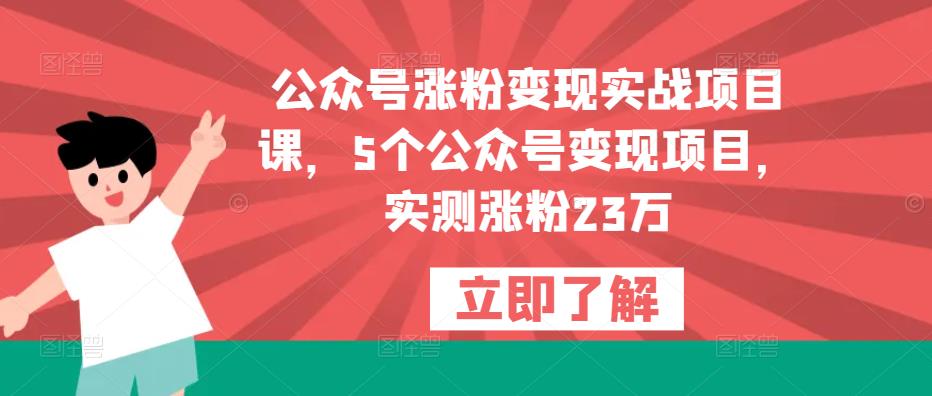 公众号涨粉变现实战项目课，5个公众号变现项目，实测涨粉23万| 网创圈