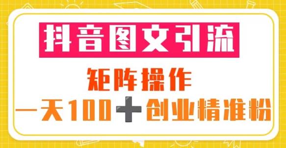 抖音图文引流矩阵操作一天100+创业精准粉（5节视频课+素材模板）| 网创圈