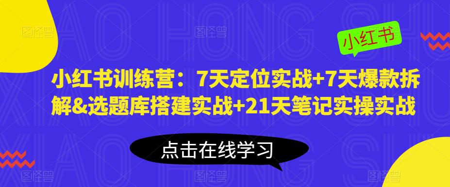 小红书训练营：7天定位实战+7天爆款拆解&选题库搭建实战+21天笔记实操实战| 网创圈
