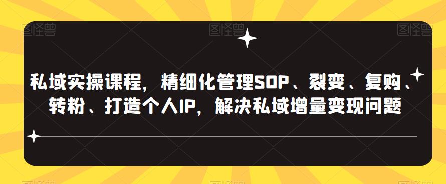 私域实操课程，精细化管理SOP、裂变、复购、转粉、打造个人IP，解决私域增量变现问题| 网创圈