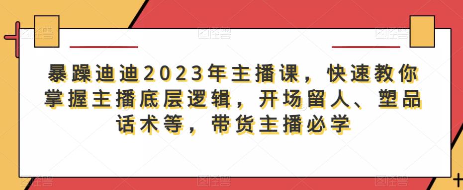 暴躁迪迪2023年主播课，快速教你掌握主播底层逻辑，开场留人、塑品话术等，带货主播必学| 网创圈