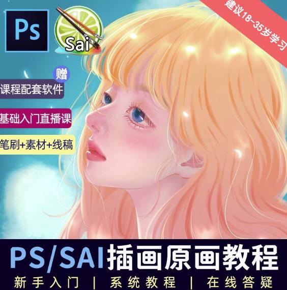 价值1288的原画插画教程零基础CG漫画SAI线稿笔刷手绘画数位板绘视频课程| 网创圈