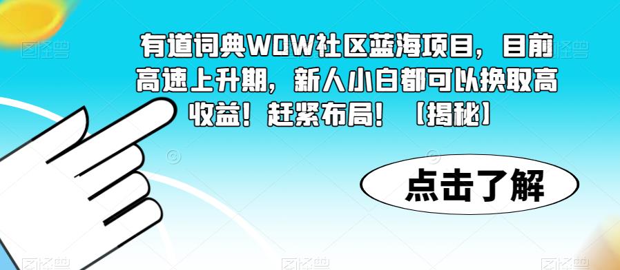 有道词典WOW社区蓝海项目，目前高速上升期，新人小白都可以换取高收益！赶紧布局！【揭秘】| 网创圈