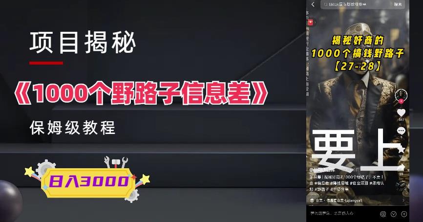 1000个野路子信息差保姆式教程-单日变现3000+的玩法解密| 网创圈