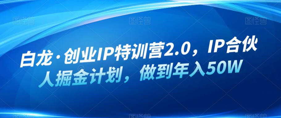 白龙·创业IP特训营2.0，IP合伙人掘金计划，做到年入50W| 网创圈