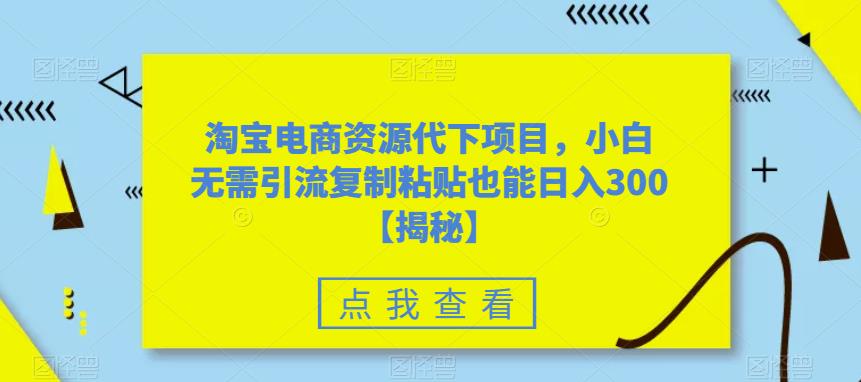 淘宝电商资源代下项目，小白无需引流复制粘贴也能日入300＋【揭秘】| 网创圈