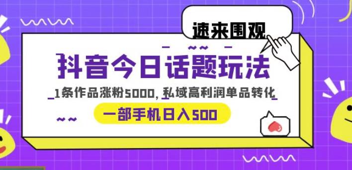 抖音今日话题玩法，1条作品涨粉5000，私域高利润单品转化一部手机日入500【揭秘】| 网创圈