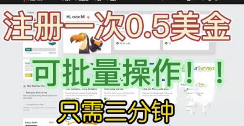 国外项目注册一次0.5美金，只需三分钟无脑操作，可批量同时放大操作，小白工作室福利【揭秘】| 网创圈
