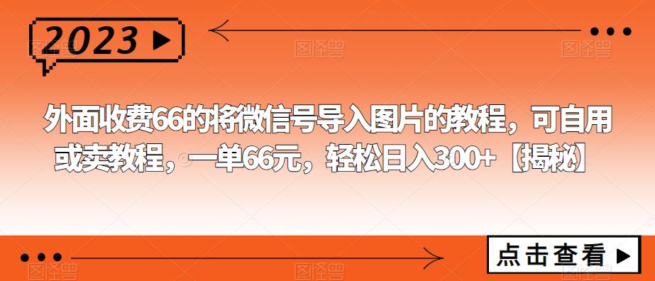 外面收费66的将微信号导入图片的教程，可自用或卖教程，一单66元，轻松日入300+【揭秘】| 网创圈