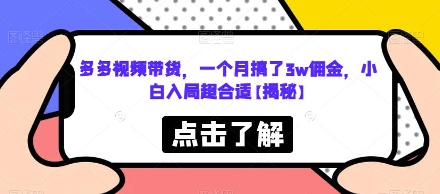 多多视频带货，一个月搞了3w佣金，小白入局超合适【揭秘】| 网创圈