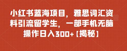 小红书蓝海项目，雅思词汇资料引流留学生，一部手机无脑操作日入300+【揭秘】| 网创圈